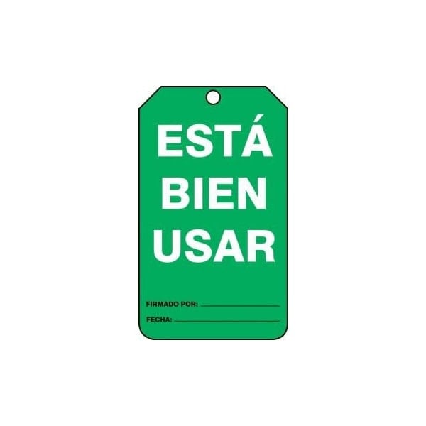 Accuform Spanish Safety Tags, EQUIPMENT STATUS OK TO USE, 5.75in x 3.25in, HS-Laminate, 25PK SHMGT217LTP - main